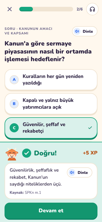 Ders ekranı: Doğru! geri bildirimi, açıklama ve kaynak atfı